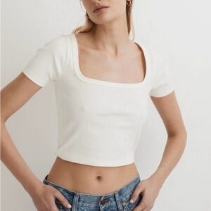 Madewell White Crop Fitted Short Sleeve Tee